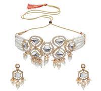 Shining Diva Fashion Latest Stylish Design Fancy Multilayer Kundan Pearl Choker Necklace Jewellery Set for Women (rrsd16050s)