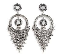 Shining Diva Fashion Latest Stylish Oxidised Long Earrings for Women and Girls (13210er), One Size, Metal, No Gemstone