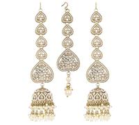 Shining Diva Fashion Latest Stylish Traditional Kundan Pearl Wedding Maang Tikka Jhumka Jhumki Earrings Jewellery Set for Women (16088mter)