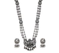 Shining Diva Fashion Stylish Traditional Oxidised Silver Necklace Jewellery Set for Women (13137s), One Size, Metal, No Gemstone