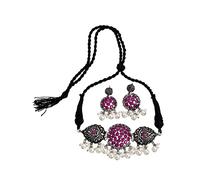 Shining Diva Fashion Stylish Traditional Oxidised Silver Necklace Jewellery Set for Women (13199s), One Size, Metal, No Gemstone