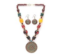 Shining Diva Traditional Tibetan Pendant Necklace Jewellery Set | with Fancy Earrings | Multicolor | Material: Metal | Fashion Artificial Jewellery | For Women & Girls | Suitable for All Occasions