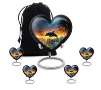 Shining Dolphin Urns for Human Ashes Adult Female, Heart Cremation Urn for Man - Memorial Decorative Urn for Dad - Ashes Urns Keepsake - 3inch 4pcs Small & 10inch 1pcs Large Size Combo- Pack of 5