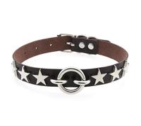 Shining five-pointed star riveted collar unique ring design PU leather clavicle chain - stylish sexy soft texture, (Collar) Dark Brown, One Size