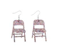 Shining Folding Chair Dangle Earrings Fashion Handmade Colorful Chair Shape Resin Acrylic Earrings Folding Chair Pendant Earrings for Women Gifts Jewelry, Metal, metal