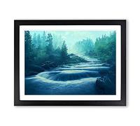 Shining Forest Stream Framed Wall Art Print A2 Black