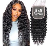 Shining Girl - 5x5 Deep Wave Closure Raw Material: 100% Unprocessed Brazilian Virgin Human Hair Straight Cut From Young Donor, Soft and Thick, No Shedding or Tangle