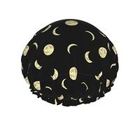 Shining Moons On The Dark Waterproof Shower Cap,Elastic Bathing Hair Cap Environmental Protection Hair Bath Caps, Double WaterproofBathing Shower Hat