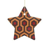 Shining Overlook Ceramic Christmas Star Ornaments - 2.7 Inch Rustic Star Xmas Tree Decor with Hanging String, Personalized Vintage Double-Sided Holiday Party Decorations for Xmas Gifts