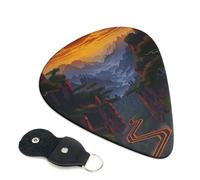 Shining Overlook Printed Guitar Picks, 6 Pack with Leather Keychain Pick Holder - 0.46mm, 0.71mm, 0.96mm Assorted Thickness for Acoustic Ukulele, Electric Guitar, Acoustic Guitar, Bass
