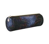 Shining Overlook Printed Leather Pencil Case Cute Stationery Organizer Round Makeup Bag Pen Pouch, Gold Zipper