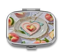 Shining PeachHeart Pill Case 2 Compartments Travel Pill Organizer for Pocket Small Pill Box Portable Pill Container Metal Medication Holder to Hold Vitamin Fish Oil Supplement