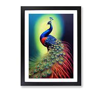 Shining Peacock Framed Print for Living Room Bedroom Home Office Décor, Wall Art Picture Ready to Hang, Black A4 Frame (34 x 25 cm)