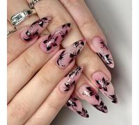 Shining Press On Nails French Glossy Flower Long Stilettos Fingernails 24pc Comfortable Fit Faux Nails Reusable Glittering Faux Nail Kit