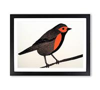 Shining Robin Bird WHT Framed Wall Art Print A2 Black