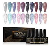 Shining She 10 * 8ml UV/LED Soak Off Gel Nail Polish reflective Glitter | 10 Colors Sparkling Diamond Holographics nail varnish Set for Nail Art Salon DIY at Home