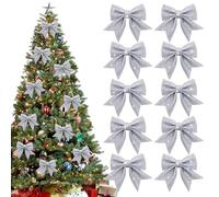 Shining She 10 Packs Glitter Rose Gold Christmas Bows Decorations, Small Christmas Tree Bow Ornaments, Sequin Bow Ties for Xmas Wreaths, Garland, Tree Decoration