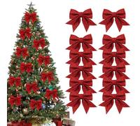 Shining She 12 Pack Glitter Red Christmas Bows Decorations, Small Christmas Tree Ornaments, Sequin Bow Ties for Xmas Wreaths, Garland, Tree Decoration