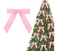 Shining She 12 PCS Christmas Velvet Bows, 4.3 x 4.3in Christmas Tree Bow Ornaments, Vintage Velvet Xmas Tree Bow Decorations, Bows with Twist Ties for Xmas Wreaths Garland (Pink)