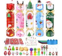 Shining She 20 Packs Christmas Crackers Luxury, Make Your Own Christmas Crackers Kit, DIY Xmas Cracker with Gifts, Unusual Xmas Cracker Candy Paper Boxes with Hats Riddle Cards for Childrens, No Snap