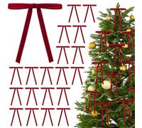 Shining She 30 PCS Christmas Velvet Bows, 5 x 7in Christmas Tree Bow Ornaments, Vintage Velvet Christmas Tree Bow Decorations, Velvet Bows with Twist Ties for Xmas Wreaths Garland Tree, Wine Red