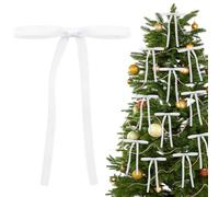 Shining She 30 PCS Christmas Velvet Bows, 5 x 7in Christmas Tree Bow Ornaments, Vintage Velvet Christmas Tree Bow Decorations, Velvet Bows with Twist Ties for Xmas Wreaths Garland Tree, White