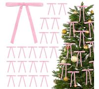 Shining She 30 PCS Christmas Velvet Bows, 5 x 7in Christmas Tree Bow Ornaments, Vintage Velvet Christmas Tree Bow Decorations, Velvet Bows with Twist Ties for Xmas Wreaths Garland Tree, Pink