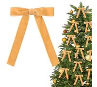 Shining She 30PCS Christmas Velvet Bows, 5 x 7in Christmas Tree Bow Ornaments, Christmas Tree Bow Ornaments, Velvet Bows with Twist Ties for Xmas Wreaths Garland Tree (Khaki 1inch width)