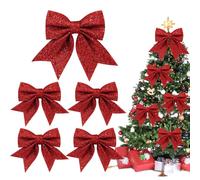 Shining She 5 Pack Glitter Christmas Bows Decorations, Big Christmas Tree Ornaments, Sequin Bow Ties for Xmas Wreaths, Garland, Tree Decoration, Red