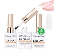 Shining She Base Coat Top Coat Gel UV & Clear Builder Gel for Nails Set, 3 Pcs Kit HEMA-Free TPO-Free Nail Polish Builder Gel Set Soak-Off UV/LED for Hard Gel Nail Strengthener & Extension, 15ML