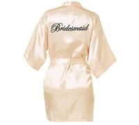 Shining She Bridesmaid Satin Dressing Gown, Champagne Gold Bridesmaid Robes Women Bridesmaid Morning Robes V-Neck Pyjamas for Bridal Wedding Party