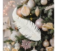 Shining She Christmas Glitter Feathers,6PCS White Artificial Feather xmas Tree Decoration, Christmas Tree Baubles Xmas Home Decoration
