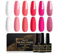 Shining She Gel Nail Polish, 6 Colors Pink Rose White Glitter Gel Polish Kit Soak-Off UV/LED Nail Polish Gel for Nail Art Salon DIY Home, 8ML