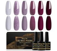 Shining She Gel Nail Polish, 6 Colours Grey Purple Rose Taupe Burgundy Glitter Gel Polish Set Soak-Off UV/LED Fall Winter Nail Polish Gel Gift for Nail Art Salon DIY Home, 8 ML