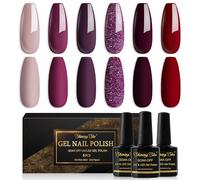 Shining She Gel Nail Polish, 6 Colours Nude Pink Taupe Burgundy Purple Glitter Gel Polish Set Soak-Off UV/LED Nail Polish Gel Gift for Nail Art Salon DIY Home, 8 ML
