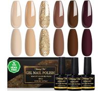 Shining She Gel Nail Polish Brown, TPO-Free HEMA-Free gel Polish, 6 Colors Beige Glitter Gold Light/Dark/Chocolate Brown Soak-Off UV Nail Polish Winter for Beginners Manicure Salon DIY at Home, 8ML