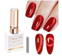 Shining She Gel Nail Polish Cat Eye, 15ML Red Glitter Crystal Magnetic Gel Nail Polish with Magnet Soak-Off UV/LED Ruby Polish for Nail Art Salon DIY Home, 1PC