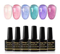 Shining She Gel Nail Polish Jelly, 6 Color Nude Pink Blue Green Purple Sheer Shimmery Nail Polish Translucent Nail Polish Soak-Off UV/LED Nail Polish Gel Gift for Nail Art Salon DIY Home, 8ML