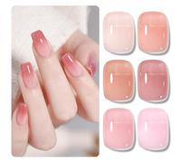 Shining She Gel Nail Polish Jelly, 6 Color Nude Pink Jelly Nail Polish Kit Transparent Nail Polish Soak-Off UV/LED Nail Polish Gel Gift for Nail Art Salon DIY Home, 8ML