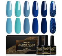Shining She Gel Nail Polish Kit - 6 Colors Baby Blue, Cerulean, Navy, Glitter - Soak-Off UV/LED Polish for Nail Art Salon DIY Home, 8ML