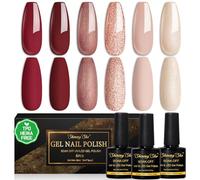 Shining She Gel Nail Polish Nude Red, TPO-Free HEMA-Free gel Polish, 6 colors Nude Beige Red Burgundy Glitter Champagne Soak-Off UV Nail Polish Winter for Beginners Manicure Salon DIY at Home, 8ML