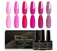 Shining She Gel Nail Polish Pink, 6 Colors Light/Hot/Soft and Magenta Pink Rose Glitter Iridescent Gel Polish Kit Soak-Off UV/LED Nail Polish set for Nail Art Salon DIY at Home, 8ML