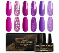 Shining She Gel Nail Polish Purple Glitter, 6 Colors Lavender Glitter Violet Rose Sparkle Hot Pink Purple Shimmer Magenta Gel Polish Kit Soak-Off UV/LED Nail Polish for Nail Art Salon DIY at Home, 8ML