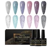 Shining She Gel Nail Polish Reflective Glitter, 6 Colours Sparkling Diamond Nail Polish Holographics Shinny Nail Gel Soak-Off UV/LED Gel Polish for Nail Art Salon DIY Home, 8ML
