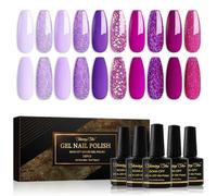 Shining She Gel Nail Polish Set, 10 Colors Purple Rose White Shimmer Glitter Gel Polish Kit Soak-Off UV/LED Nail Polish Gel for Nail Art Salon DIY Home, 8ML