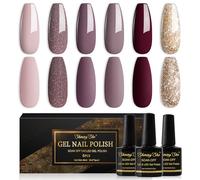 Shining She Gel Nail Polish Set, 6 Colours Nude Purple Brown Taupe Burgundy Glitter Gold Set Soak-Off UV/LED Manicure Gift Art Salon DIY Home, 8ML