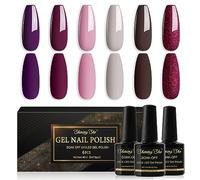 Shining She Gel Nail Polishes, 6 Colours Purple Rose Pink Brown Glitter Red Gel Polish Set Soak-Off UV/LED Nail Polish Gel for Nail Art Salon DIY Home, 8ML