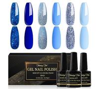 Shining She Gel Polish Set - 6 Colors Baby and Navy Blue Glitter UV/LED Series for Nail Art Salon DIY Home, 8ML