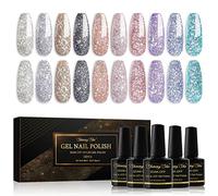 Shining She Glitter Gel Nail Polish, 10 Colours Sliver Black Gold White Sparkly, Soak-Off UV/LED Lamp Gel for Women Nail Art Salon DIY Home, 8ML