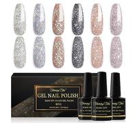 Shining She Glitter Gel Nail Polish, 6 Colours White Sliver Black Rose Gold Sparkly Nail Polish Soak-Off UV/LED Lamp Gel Polish for Women Nail-Art Salon DIY at Home, 8ML
